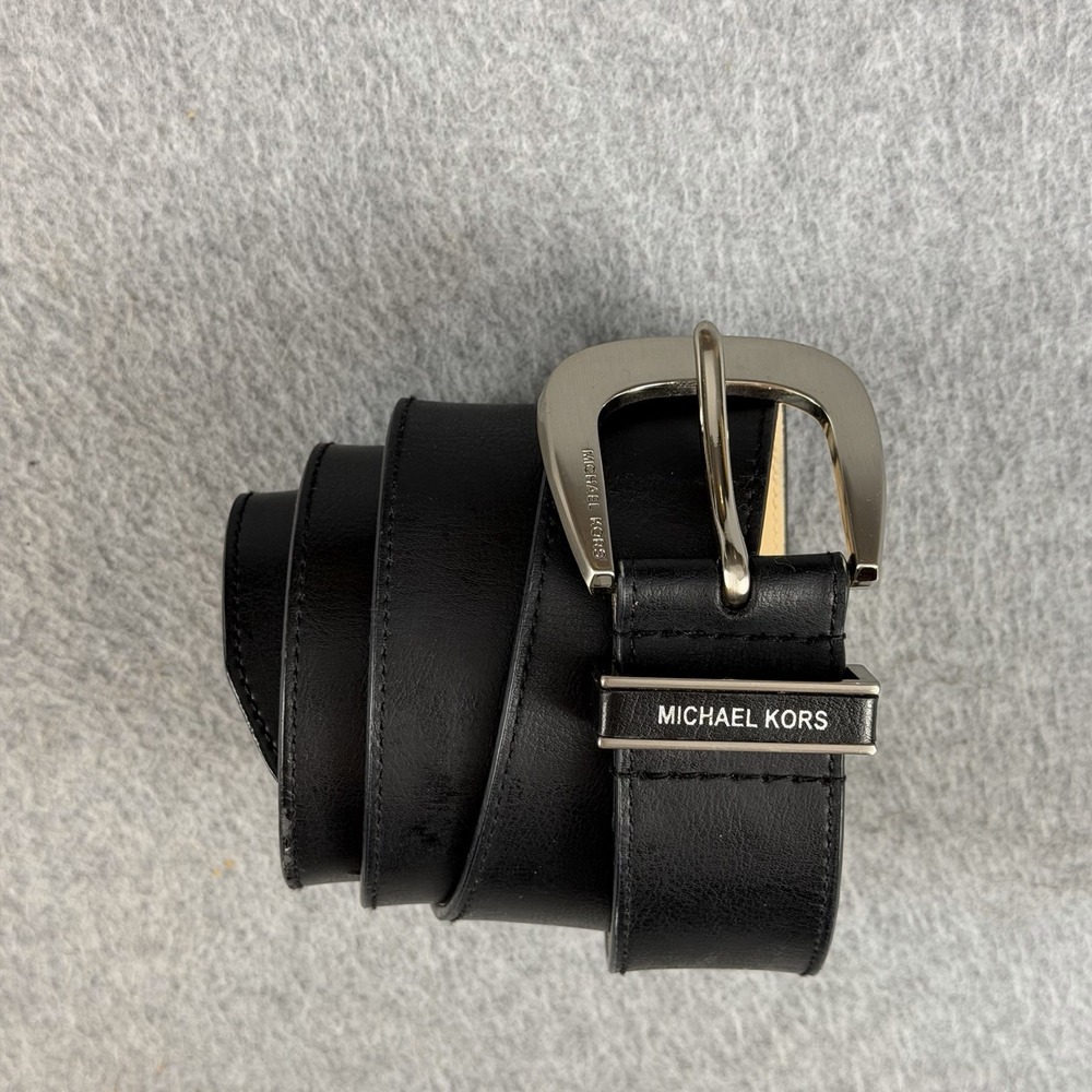Michael Kors Black Genuine Leather Belt Silver Buckle Size Large L ~40in